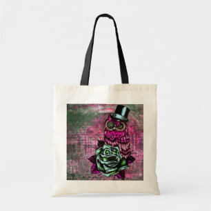 Bolsa Tote Coruja do estilo do tatuagem com o chapéu alto no
