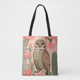 Bolsa Tote Coruja E Cactuses Elegantes