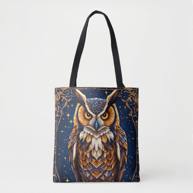 Bolsa Tote Coruja geométrica com cores vibrantes (Frente)