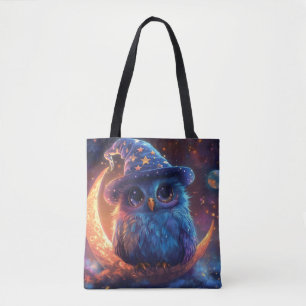 Bolsa Tote Coruja Mágica Fofa na Lua: Arte de Fantasia Mágica