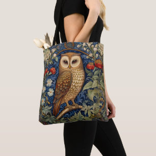 Bolsa Tote Coruja no jardim estilo William Morris