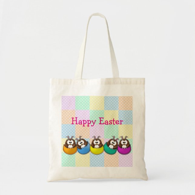 Bolsa Tote Coruja páscoa - arco-íris (Frente)