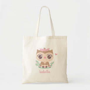 Bolsa Tote Coruja Pequena e Fofa com Laço Rosa, Personalizado