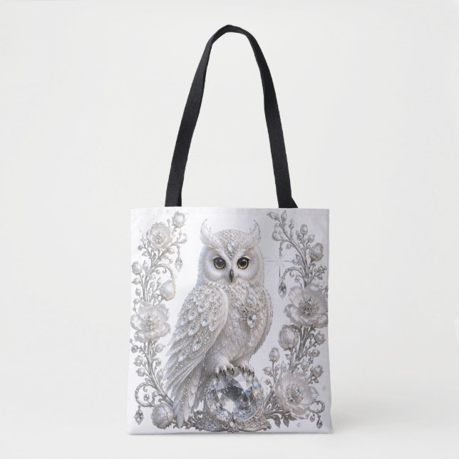 Bolsa Tote Coruja Pérola Cristal Branco (Frente)