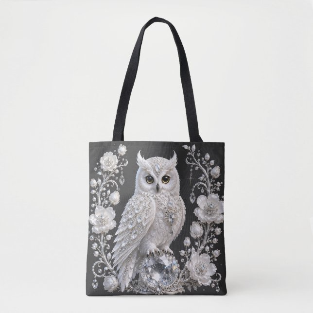 Bolsa Tote Coruja Pérola Cristal Branco (Frente)