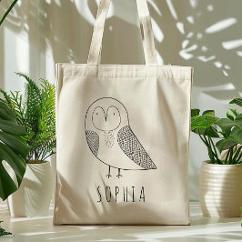 Bolsa Tote Coruja Personalizada Fofa Infantil Preto Branco