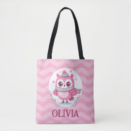 Bolsa Tote Coruja Rosa Pequena e Fofa com Cachecol
