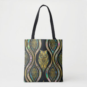 Bolsa Tote Coruja tribal Dourado no teste padrão do olmo de