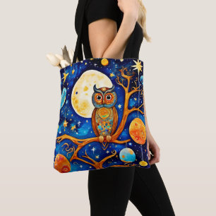 Bolsa Tote Coruja Whimsical Celestials: Estrelas, Lua, Planet