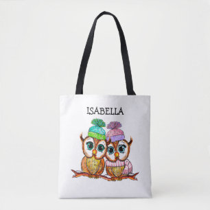 Bolsa Tote Corujas de Aquarela Cúmplices Cutas Personalizadas