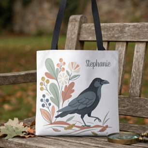 Bolsa Tote Corvo de Folk Art em Ardósia Mal-humorada