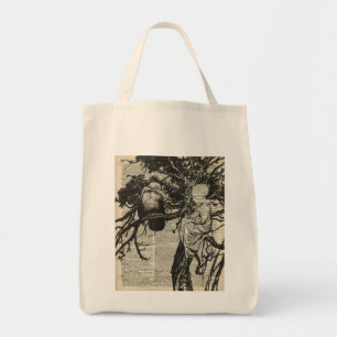 Bolsa Tote Corvo e criança em uma ilustração velha do vint