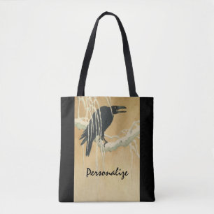 Bolsa Tote Corvo em um galho de árvore