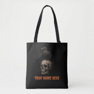 Bolsa Tote Corvo Gótico sobre Caveira Mistério Vintage .