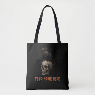 Bolsa Tote Corvo Gótico sobre Caveira Mistério Vintage .