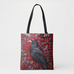 Bolsa Tote Corvo Preto Floral Vermelho Inspirado em William M