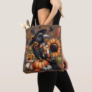 Bolsa Tote Corvo Whimsic com Abóboras e Girassóis