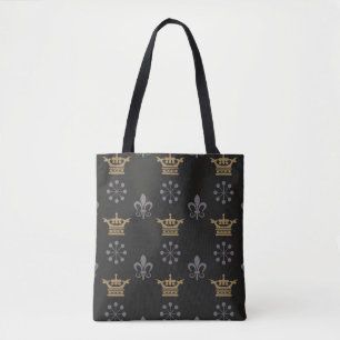 Bolsa Tote Corvos de ouro no Papel de parede preto, padrão se