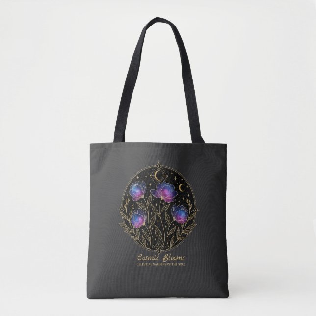 Bolsa Tote Cosmic Blooms – Celestial Floral Mandala flowers (Frente)