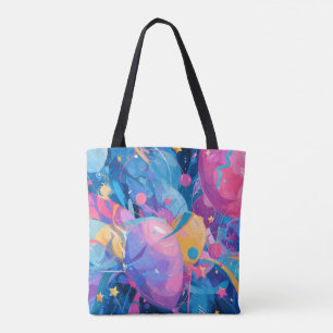 Bolsa Tote Cosmic Celebration: Abstract Floating Orbs and Sta
