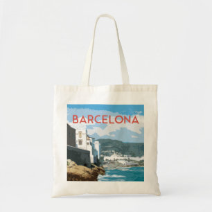 Bolsa Tote Costa de Barcelona, estilo das viagens vintage da
