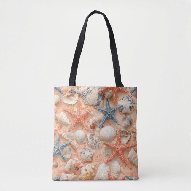 Bolsa Tote Costeira russa - Conchas, Starfish, Recife (8) (Frente)