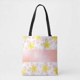 Bolsa Tote Costume tropical do Plumeria da aguarela por todo