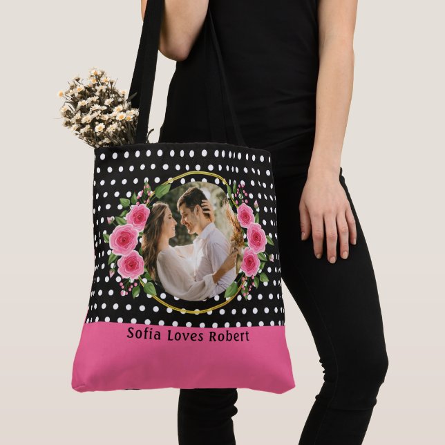 Bolsa Tote Cota de Foto do Casal de Colagem Moderna e Amor Ro (Close Up)