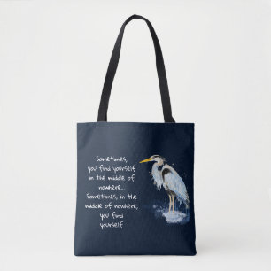 Bolsa Tote Cota Inspiradora Azul Heron Excelente de Aquarela