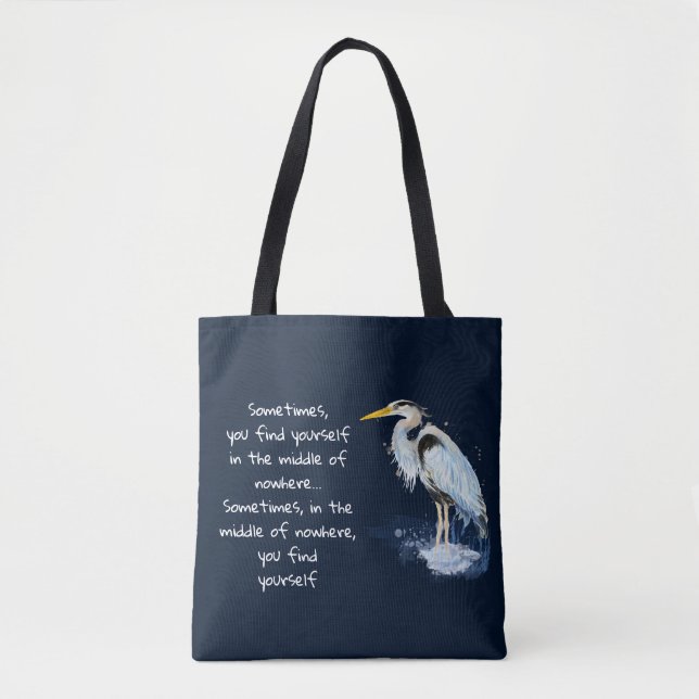 Bolsa Tote Cota Inspiradora Azul Heron Excelente de Aquarela (Frente)