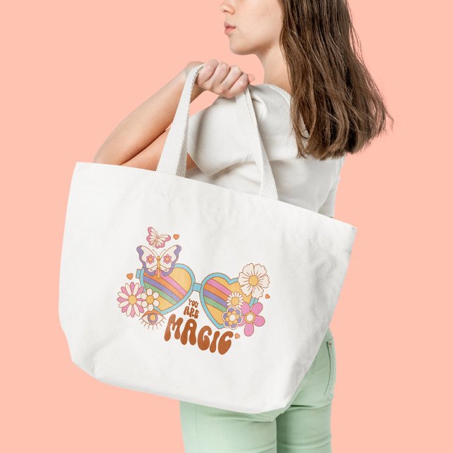 Bolsa Tote Cota Retro Daisy, Rainbow e Butterflies (Criador carregado)