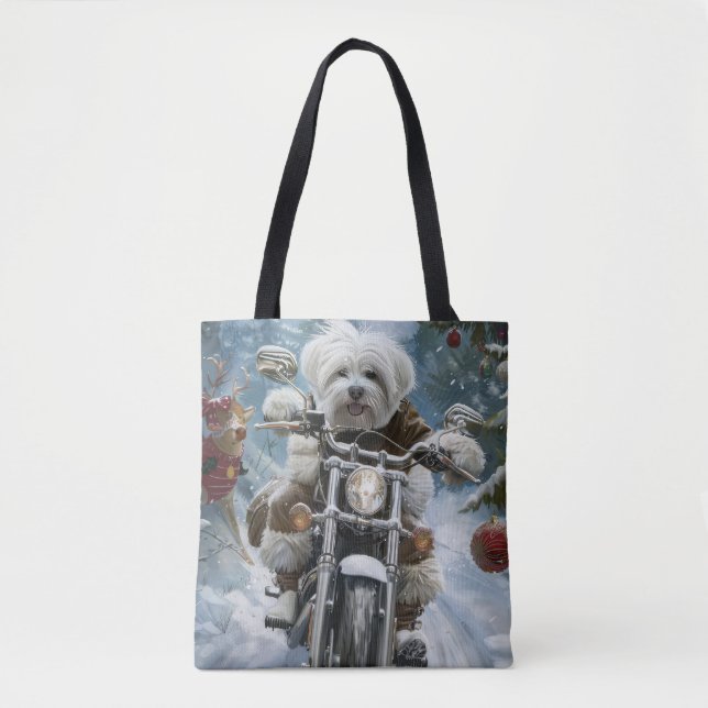 Bolsa Tote Coton De Tulear Cachorro Dirigindo Motocicleta Nat (Frente)