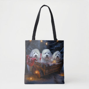 Bolsa Tote Coton De Tulear Snowy Sleigh Decência De Natal