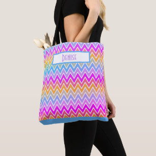 Bolsa Tote Cotovelo Amarelo-Roxo Azul Monograma