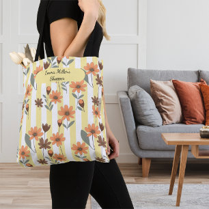 Bolsa Tote Cottagecore Fall Blossom na Faixa Nome Personaliza