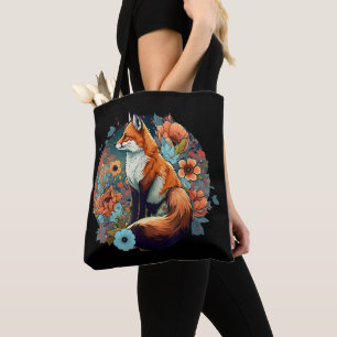 Bolsa Tote Cottagecore Floral Fofo Estética Raposa Garotas Mu