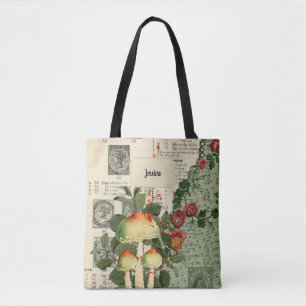 Bolsa Tote Cottagecore Mushroom Vintage Floral Ephemera