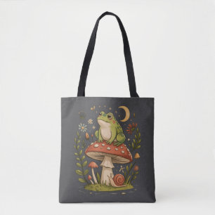 Bolsa Tote Cottagecore Sapo Cogumelo Floresta da Lua 