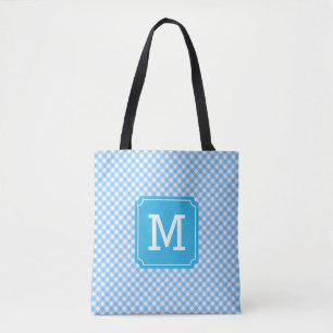 Bolsa Tote Country Chic Baby Blue Gingham Monograma