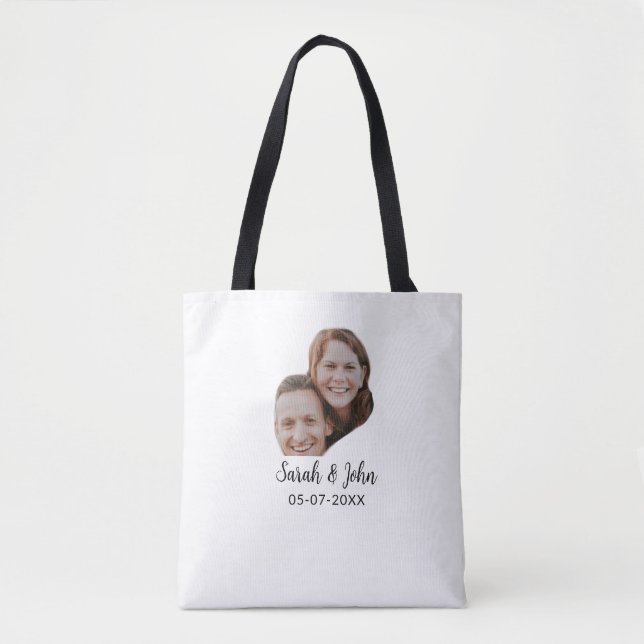Bolsa Tote Couple face photo add name date simple wedding  (Frente)