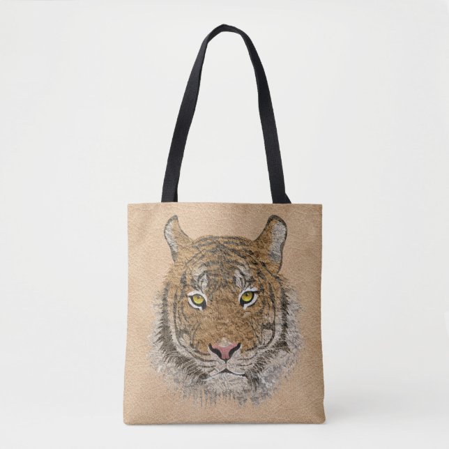 Bolsa Tote Couro E Tigre De Beige (Frente)