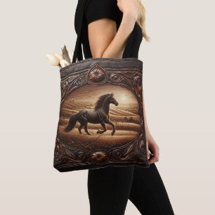 Bolsa Tote Couro Esculpido de Cavalo Corrente