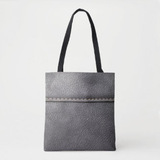 Bolsa Tote Couro preto, costurado com costura branca