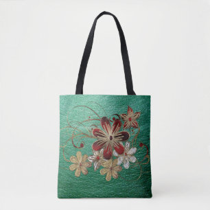 Bolsa Tote Couro Verde E Flores