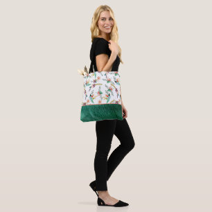 Bolsa Tote Couro Verde E Flores