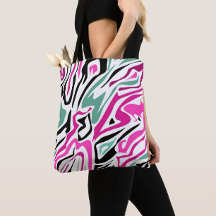 Bolsa Tote Couro-zebra abstrato sem costura, preto moderno