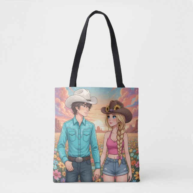 Bolsa Tote cowboy and cowgirl anime style (Frente)