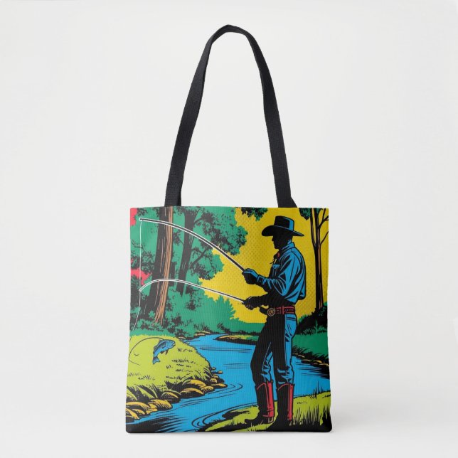 Bolsa Tote Cowboy Fisherman on Riverbank (Frente)