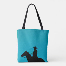 Bolsa Tote Cowboy & Horse Silhouette on Turquoise