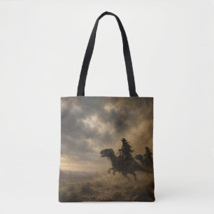 Bolsa Tote Cowboys Montando Dinossauros Através de uma Tempes